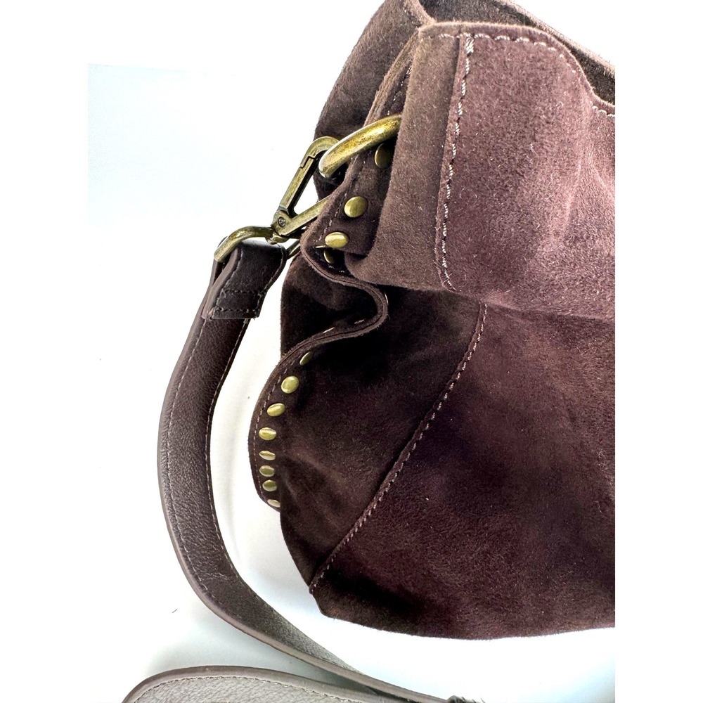 Harbour 2Nd Crossbody Chocolate Brown Suede Leather Brass Tone Studded Hobo Bag - Picture 10 of 16
